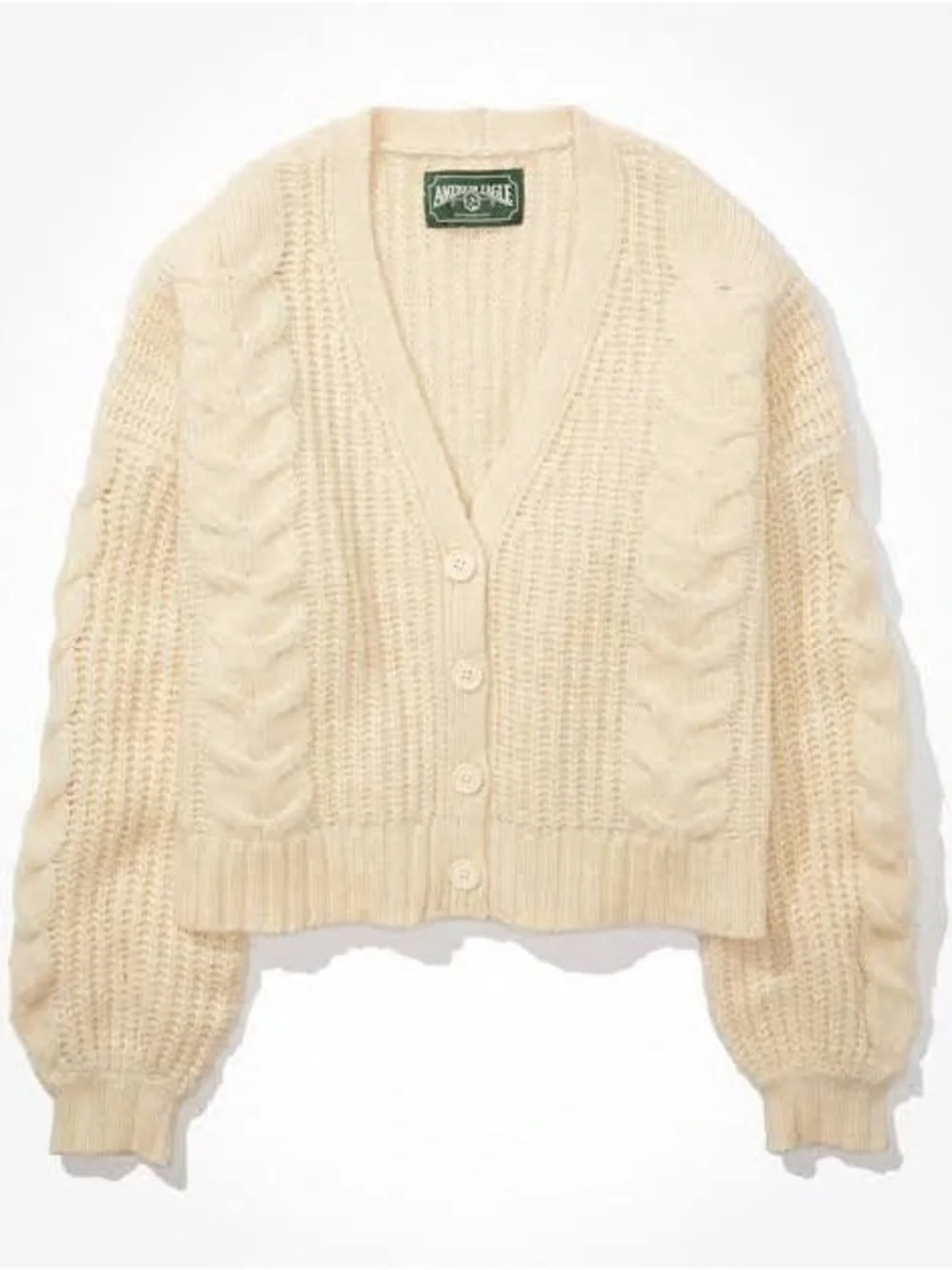 American Eagle Outfitters Cream Cable Knit Button-Front Sweater